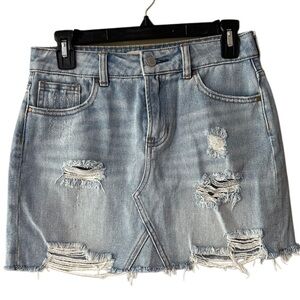 PacSun Light Blue Distressed Denim Skirt